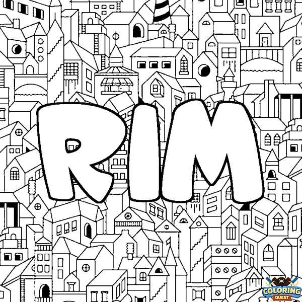 Coloring page first name RIM - City background