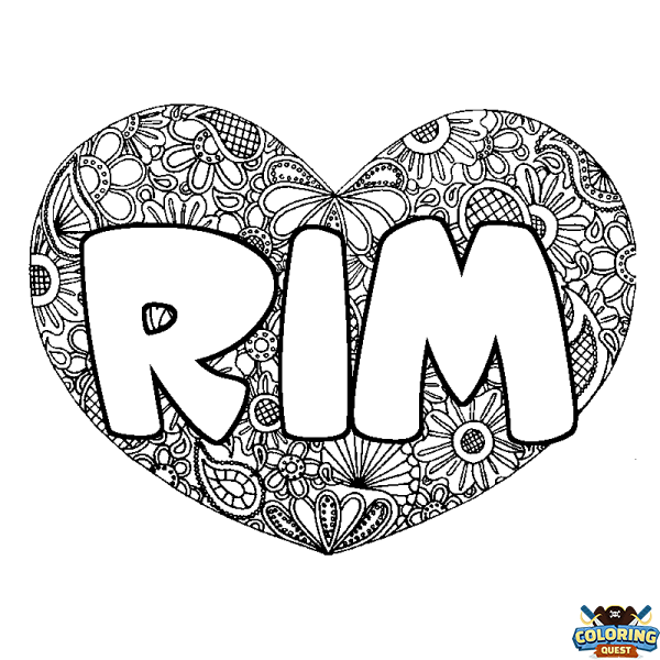 Coloring page first name RIM - Heart mandala background