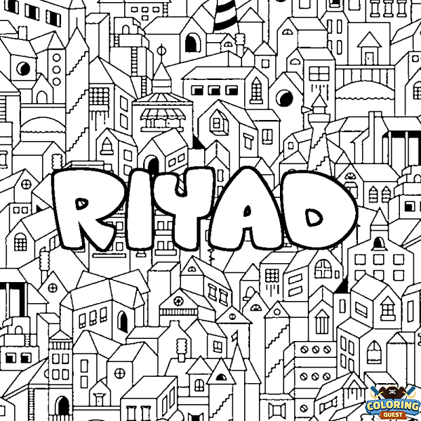 Coloring page first name RIYAD - City background