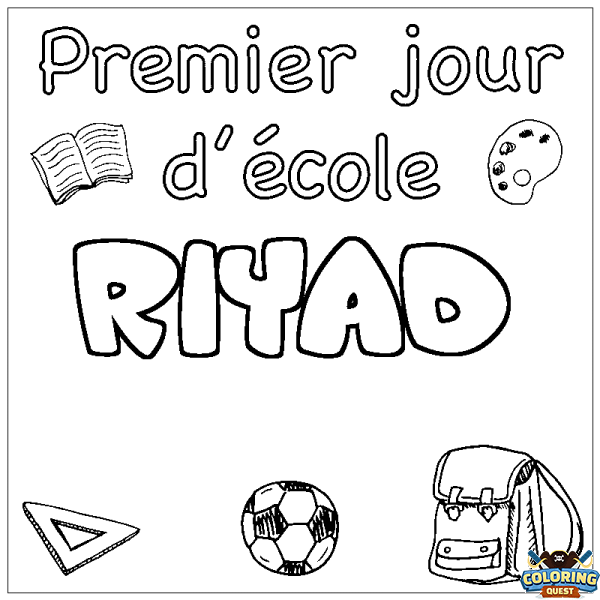 Coloring page first name RIYAD - School First day background