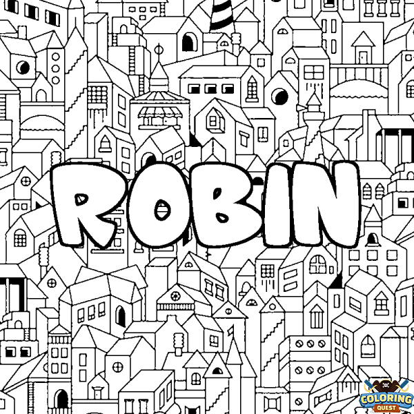 Coloring page first name ROBIN - City background