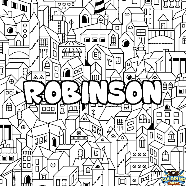 Coloring page first name ROBINSON - City background