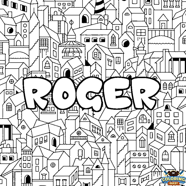 Coloring page first name ROGER - City background