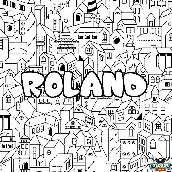 Coloring page first name ROLAND - City background