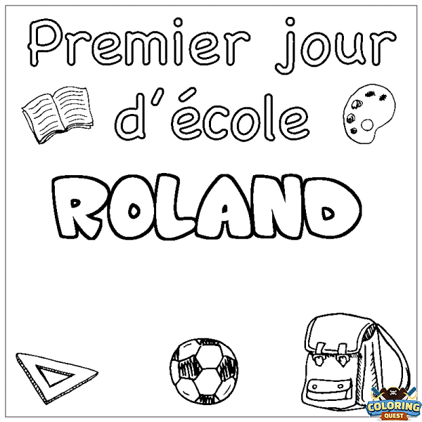 Coloring page first name ROLAND - School First day background