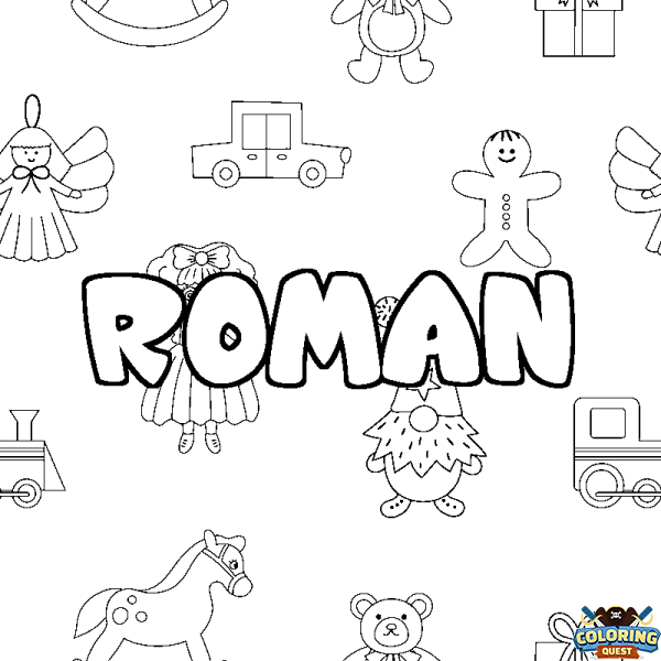 Coloring page first name ROMAN - Toys background