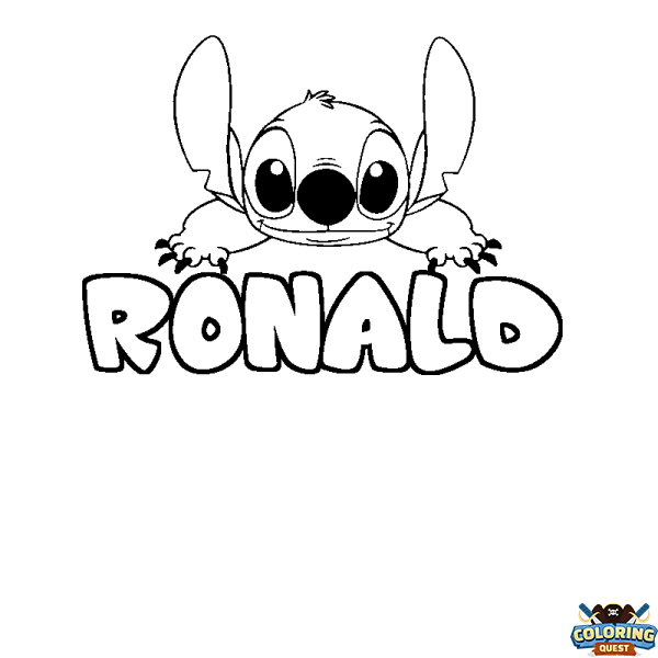 Coloring page first name RONALD - Stitch background