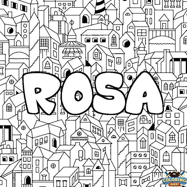 Coloring page first name ROSA - City background