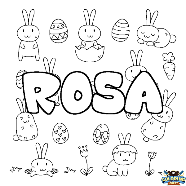 Coloring page first name ROSA - Easter background