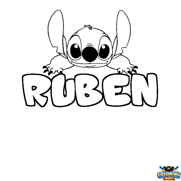 Coloring page first name RUBEN - Stitch background