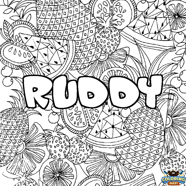 Coloring page first name RUDDY - Fruits mandala background