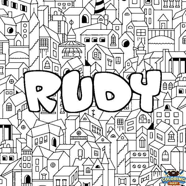 Coloring page first name RUDY - City background