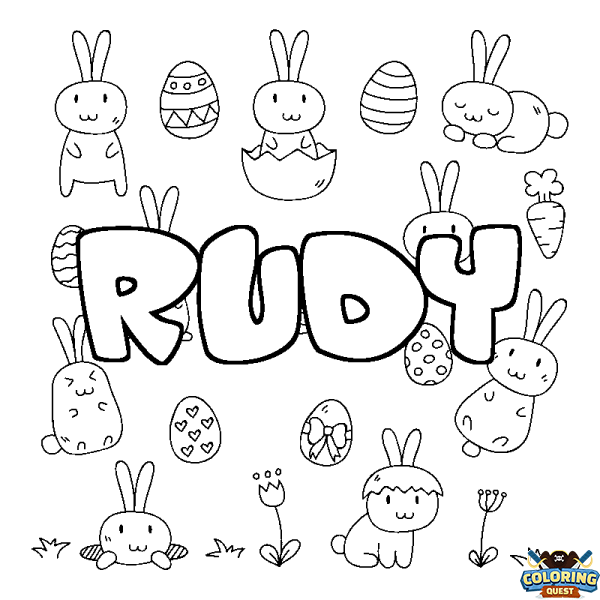 Coloring page first name RUDY - Easter background