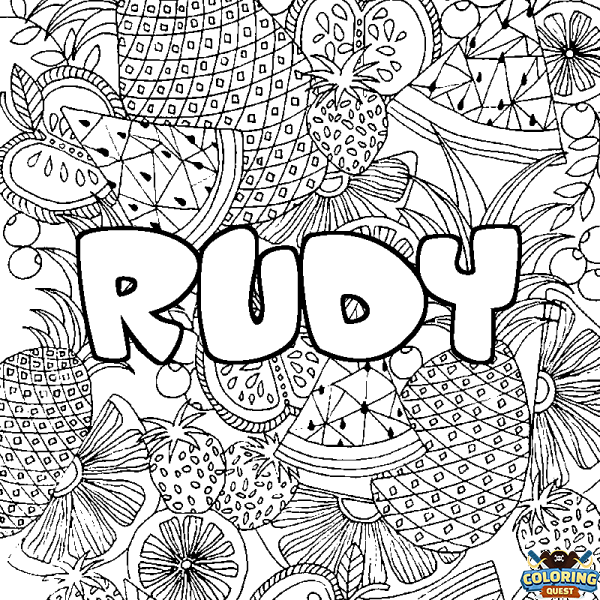 Coloring page first name RUDY - Fruits mandala background