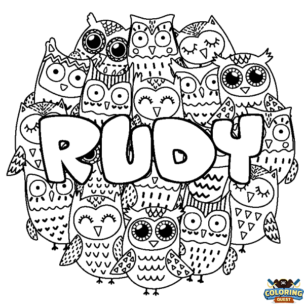 Coloring page first name RUDY - Owls background