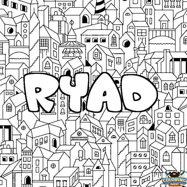 Coloring page first name RYAD - City background