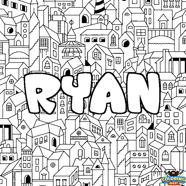 Coloring page first name RYAN - City background