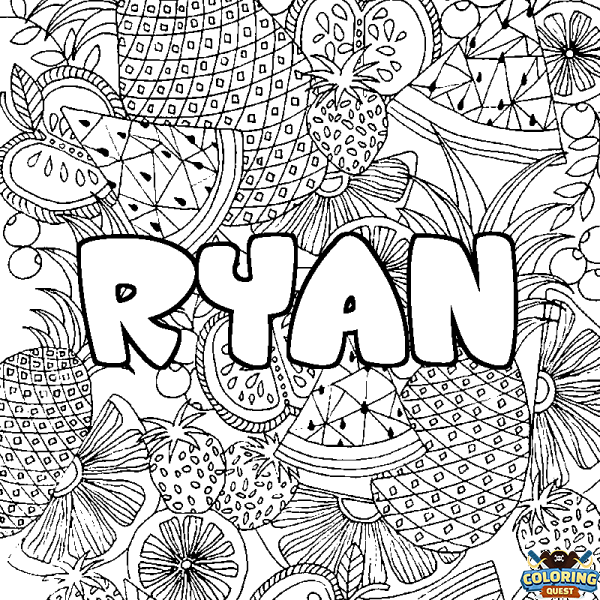 Coloring page first name RYAN - Fruits mandala background