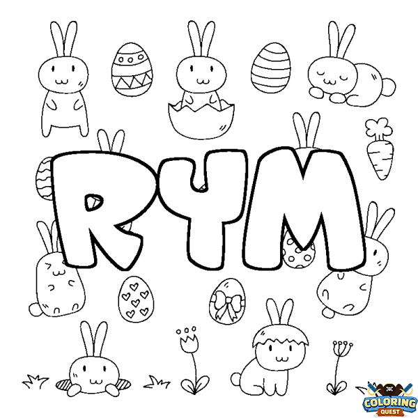 Coloring page first name RYM - Easter background