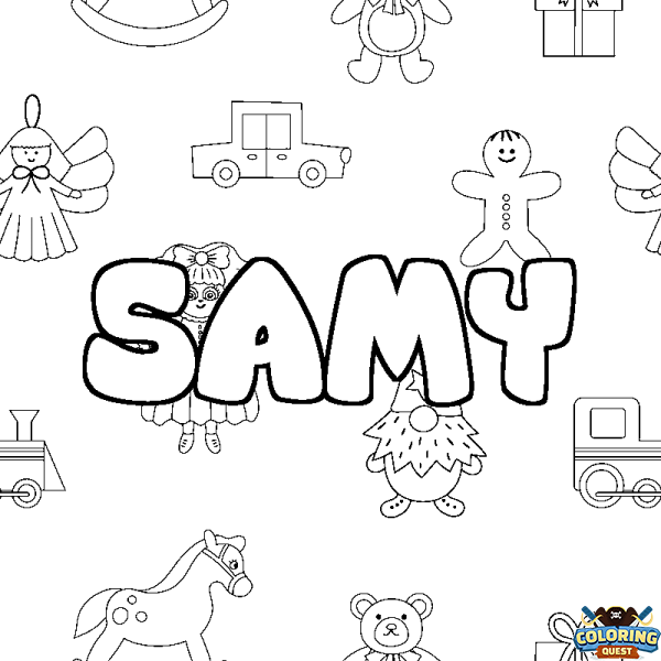 Coloring page first name SAMY - Toys background