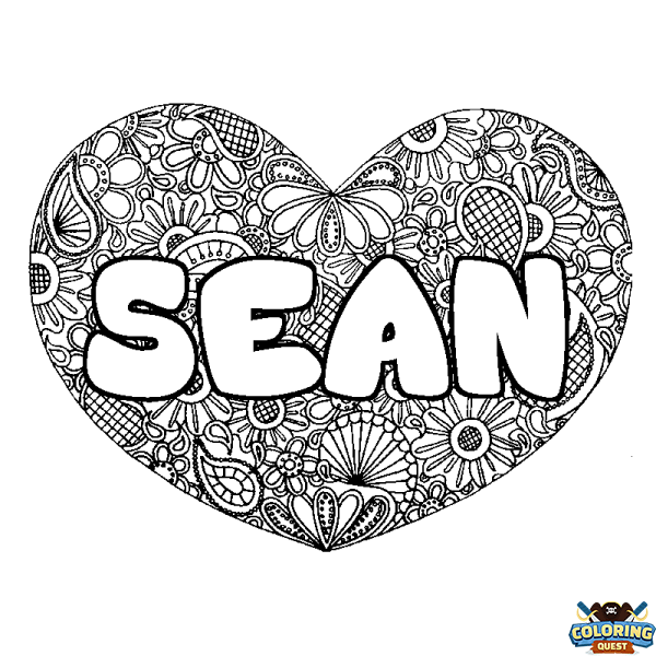 Coloring page first name SEAN - Heart mandala background