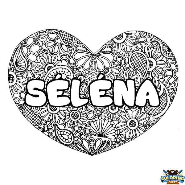 Coloring page first name S&Eacute;L&Eacute;NA - Heart mandala background