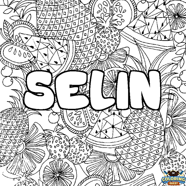 Coloring page first name SELIN - Fruits mandala background