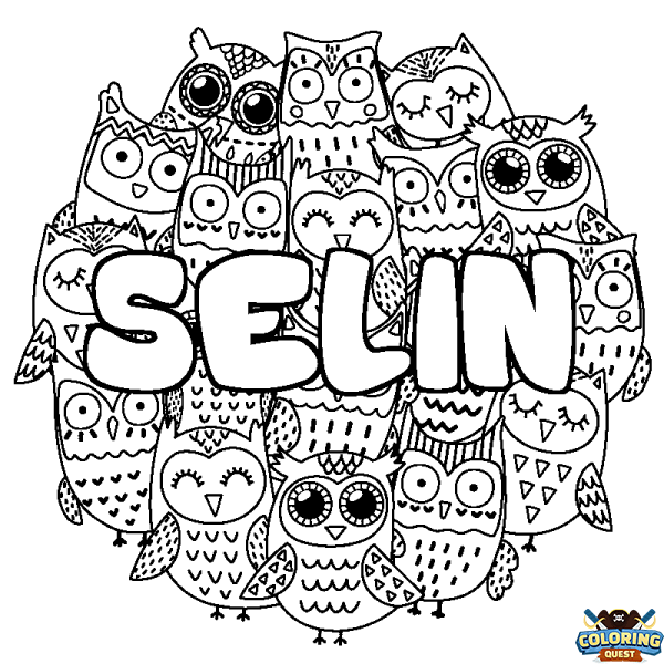 Coloring page first name SELIN - Owls background