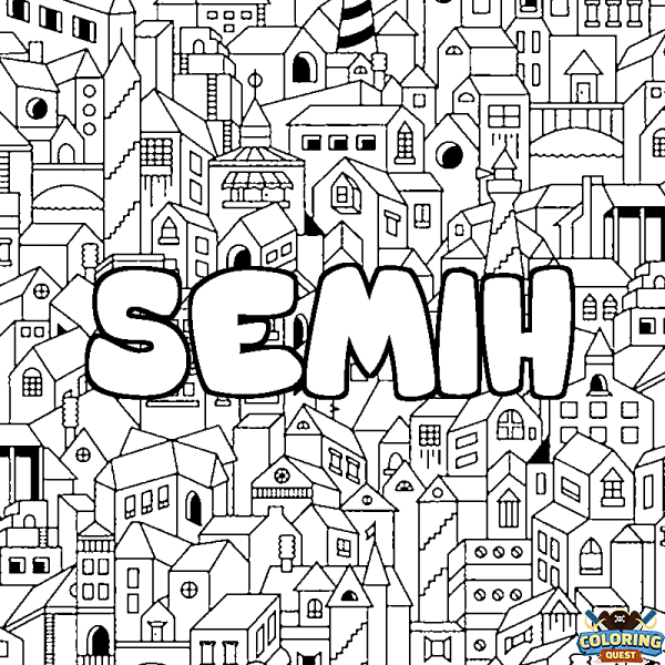 Coloring page first name SEMIH - City background