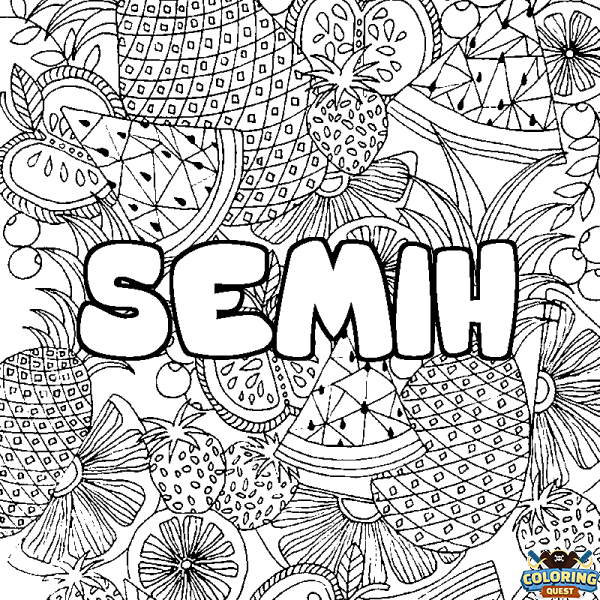 Coloring page first name SEMIH - Fruits mandala background