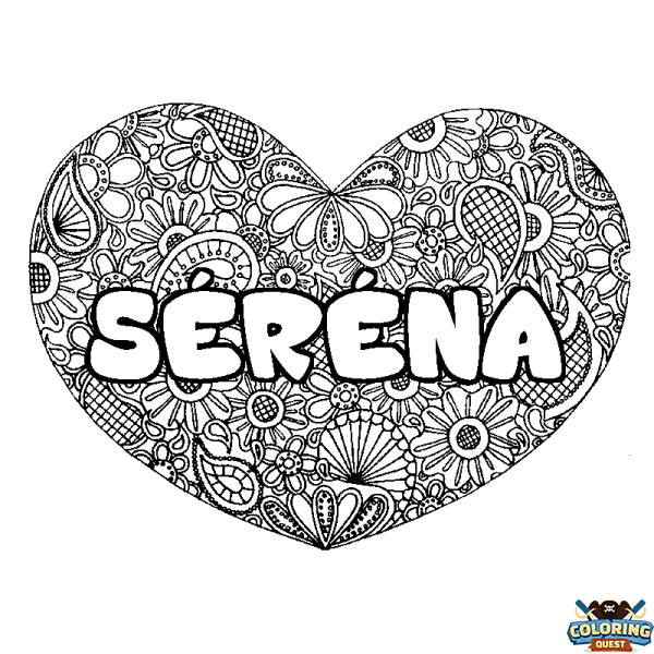 Coloring page first name S&Eacute;R&Eacute;NA - Heart mandala background