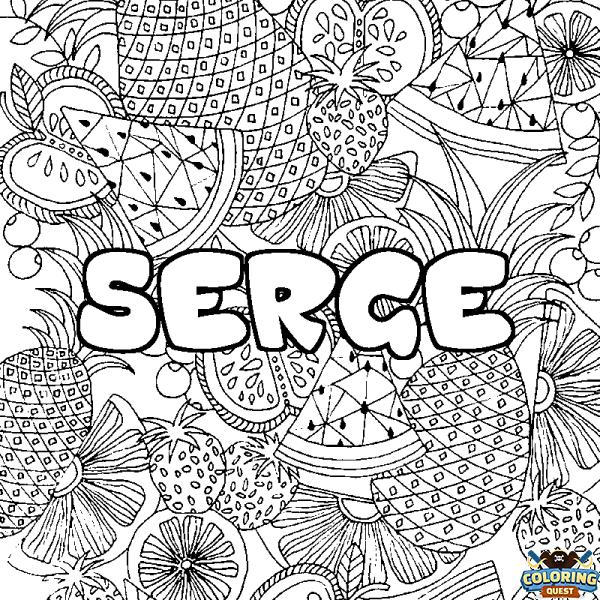 Coloring page first name SERGE - Fruits mandala background