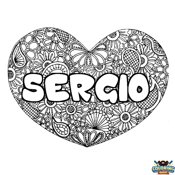 Coloring page first name SERGIO - Heart mandala background