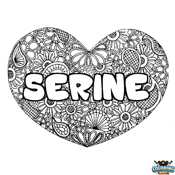 Coloring page first name SERINE - Heart mandala background