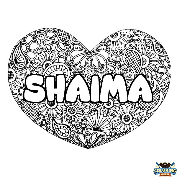 Coloring page first name SHAIMA - Heart mandala background