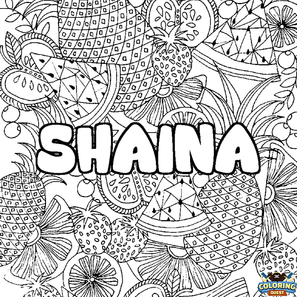 Coloring page first name SHAINA - Fruits mandala background