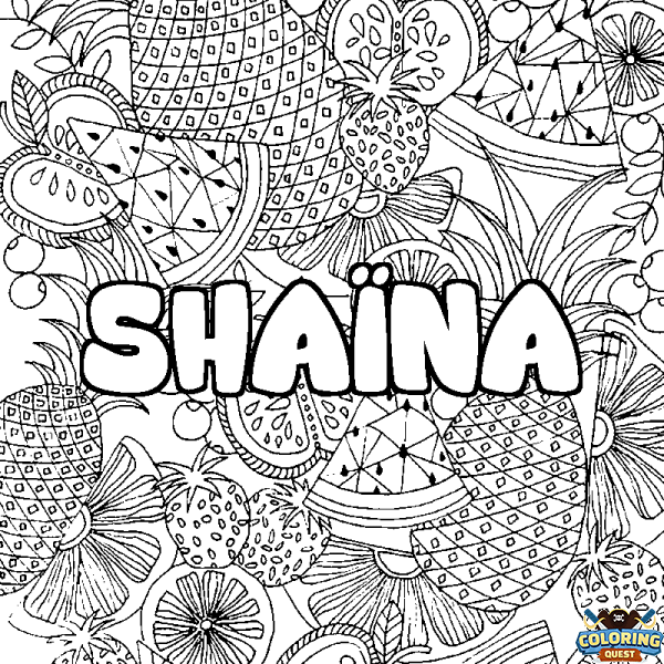 Coloring page first name SHA&Iuml;NA - Fruits mandala background