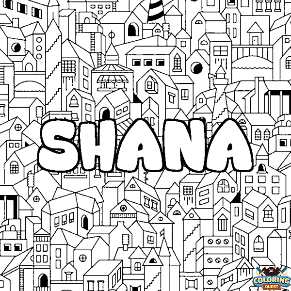 Coloring page first name SHANA - City background