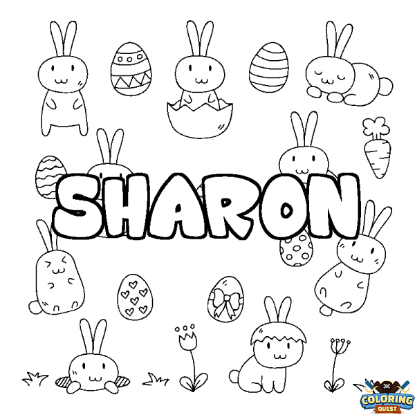 Coloring page first name SHARON - Easter background