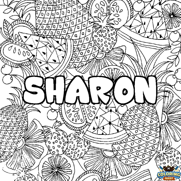 Coloring page first name SHARON - Fruits mandala background