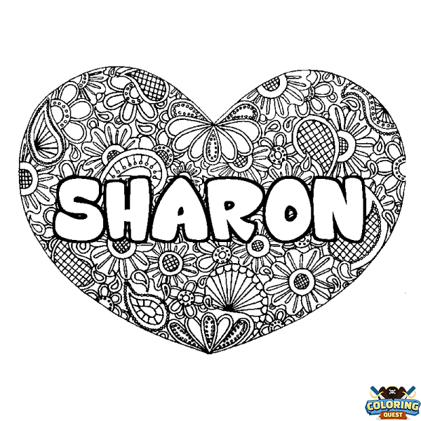 Coloring page first name SHARON - Heart mandala background