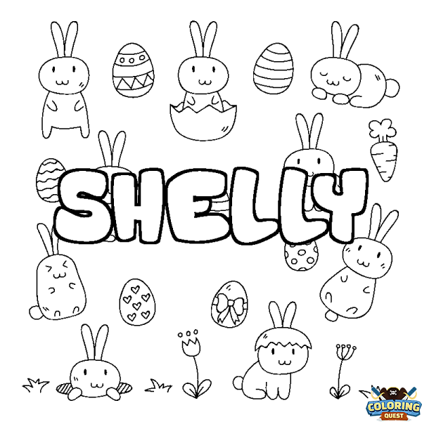 Coloring page first name SHELLY - Easter background