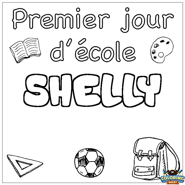 Coloring page first name SHELLY - School First day background