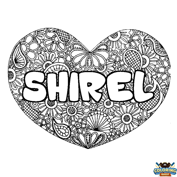 Coloring page first name SHIREL - Heart mandala background