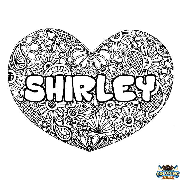 Coloring page first name SHIRLEY - Heart mandala background