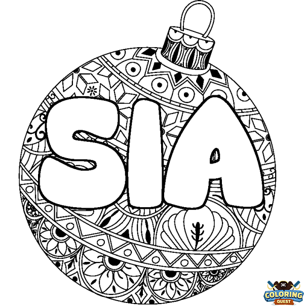 Coloring page first name SIA - Christmas tree bulb background