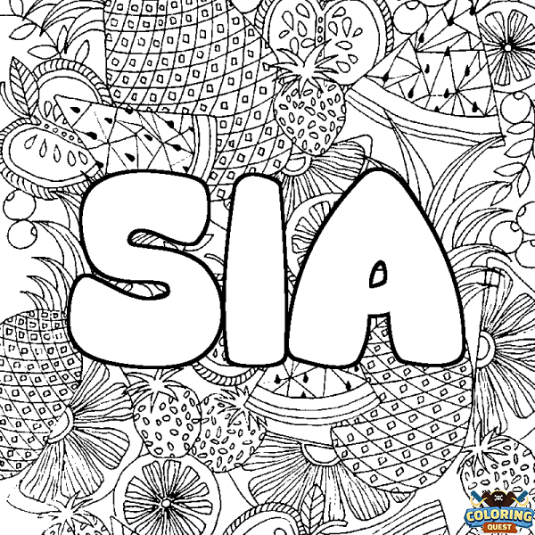 Coloring page first name SIA - Fruits mandala background