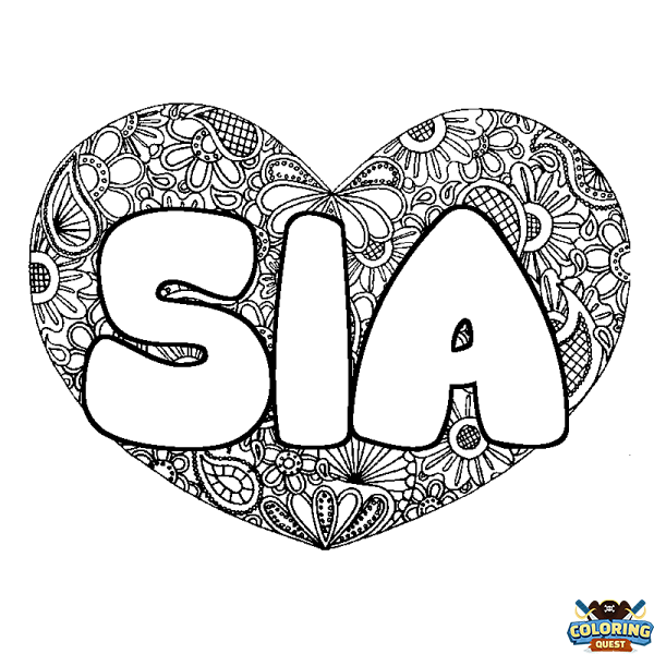 Coloring page first name SIA - Heart mandala background