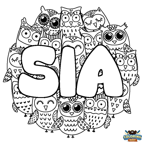 Coloring page first name SIA - Owls background