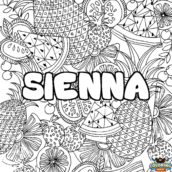 Coloring page first name SIENNA - Fruits mandala background